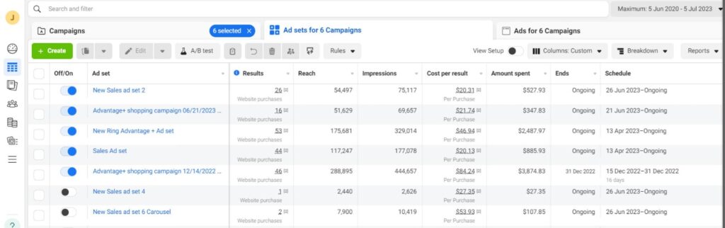 Facebook Ad Campaigns results